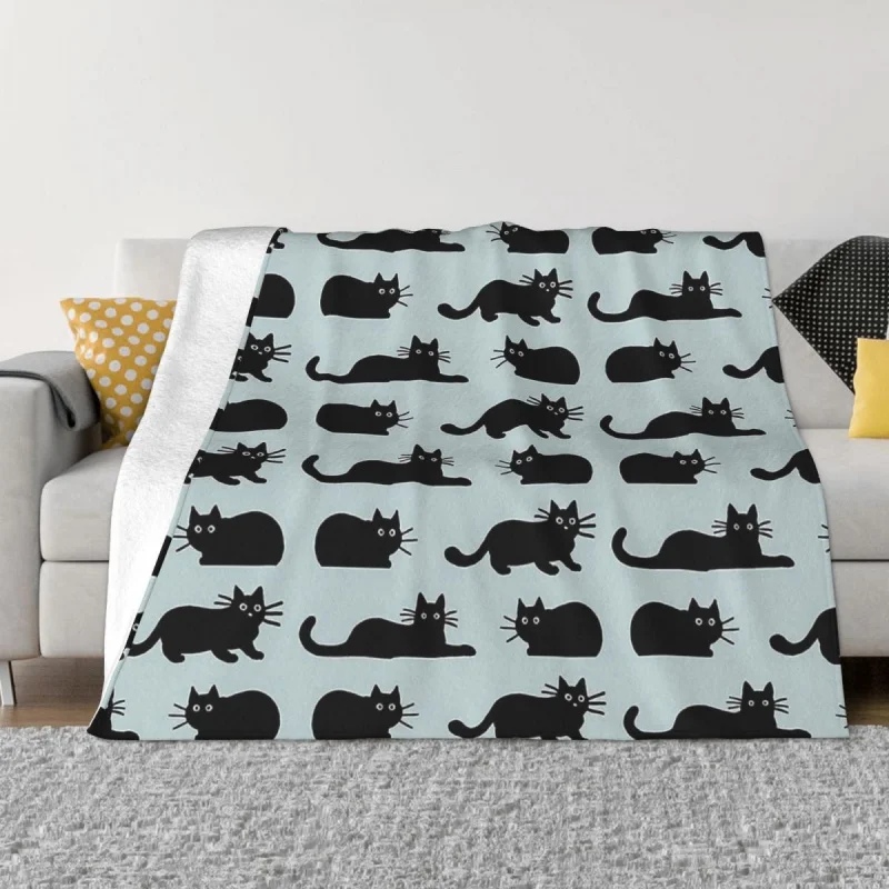 

Cat Cute Kawaii Animal Aniamls Blanket Flannel Spring Autumn Black Meme Warm Throws For Winter Bedding