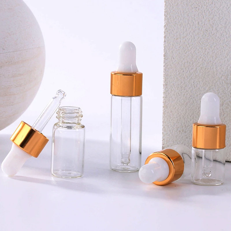 50/100pcs Glass Dropper Bottle Empty Transparent Gold Cap Perfume Pipette Bottle Essential Oil Aromatherapy small samples Bottle