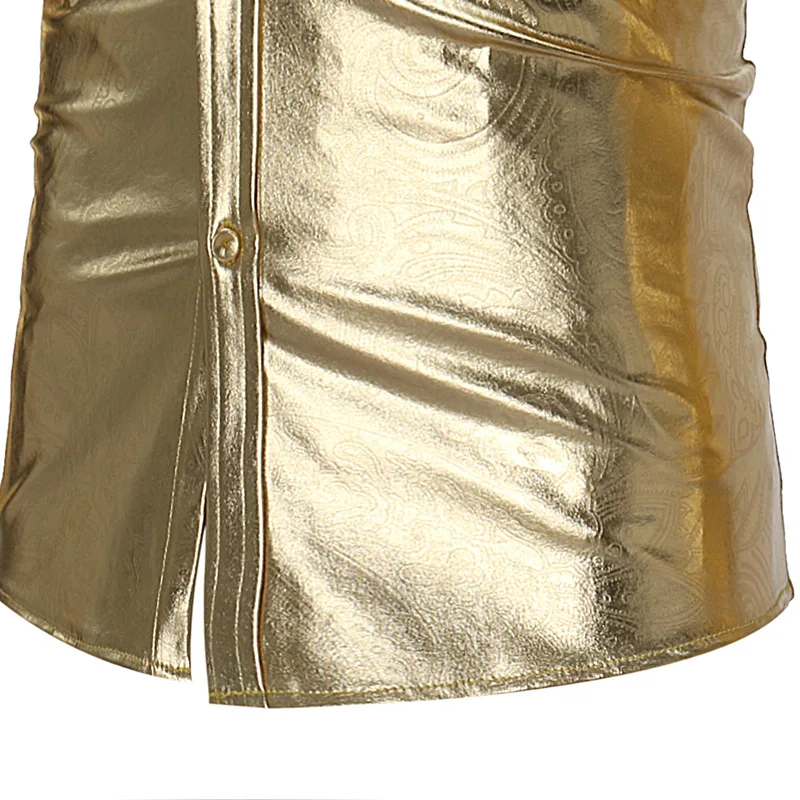 Mattswag Mens Metallic Shiny 70's Disco Shirts Dance Prom Party Stage Singer Costume Clothing Slim Fit Stylish Camisa Hombre XL
