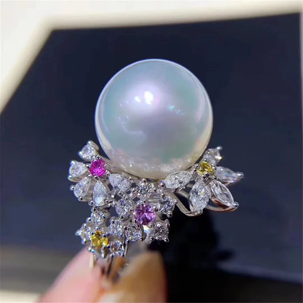 

S925 sterling silver wrapped real gold half hole bead holder ring handmade diy sticky crystal pearl inlay empty holder open ring