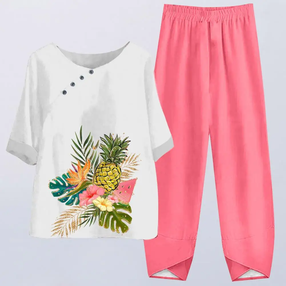 Костюм женский из хлопка и льна модный Удобный однотонный Повседневный