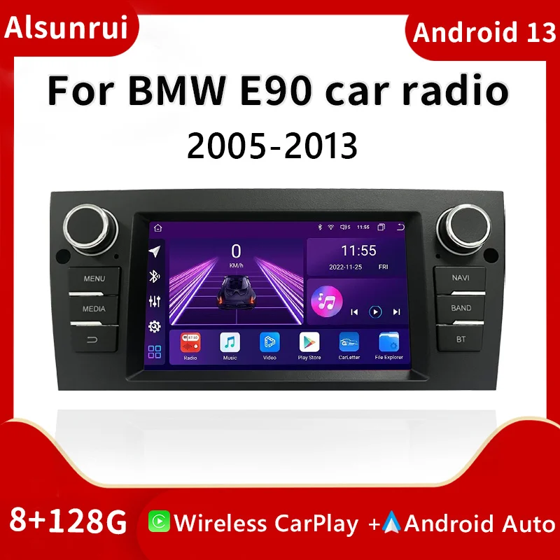 7-дюймовый 4G Carplay 1Din Android 13 автомобильный радиоприемник для BMW E90/E91/E92/E93 3 серии
