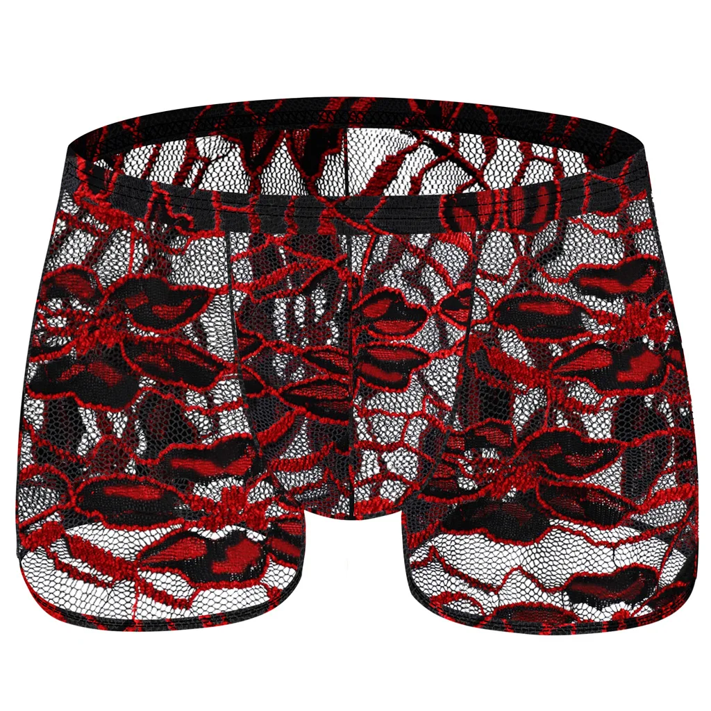 

Men's Half Transparent Lace Print Sexy Boxer Underwear Breathable Panties