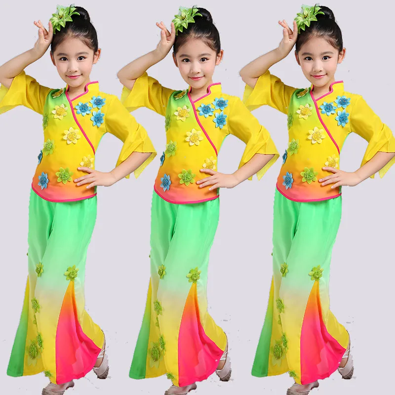 

Children's Yangko Dance Performance Clothing Classical Fan Dance Girls National Jasmine Dancing Stage Clothing Suits Outfit