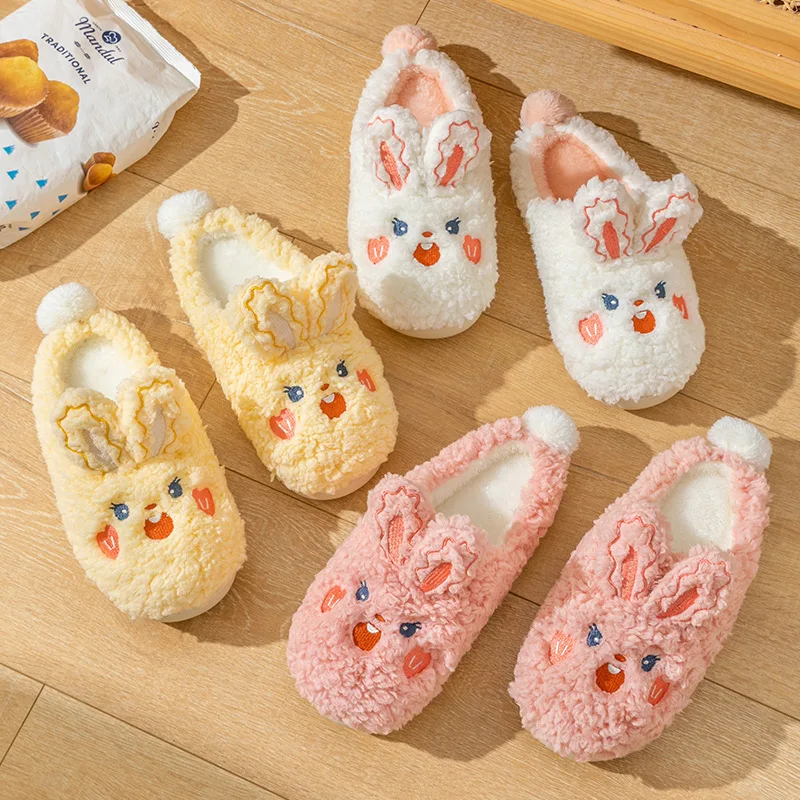 

Home Fuzzy Slipper Women Winter Fur Contton Warm Plush Non Slip Grip Indoor Fluffy Lazy Female Mouse Ears Embroidery Floor Shoe