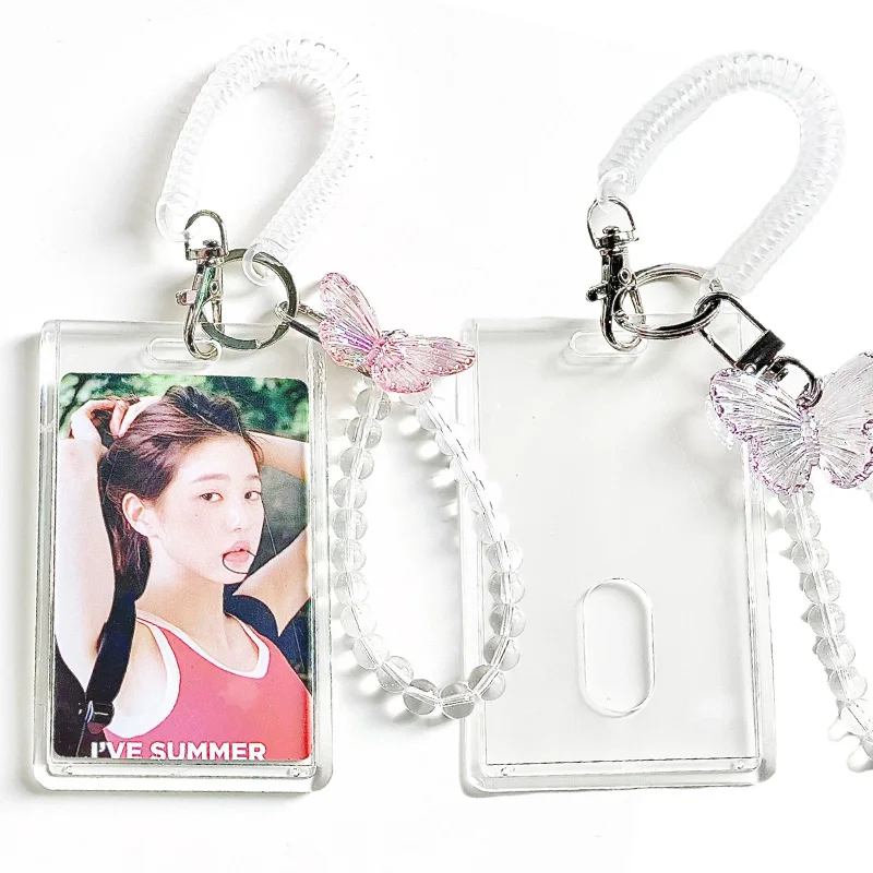 

Korean Card Photo Holder Crystal Butterfly Acrylic Keychain Photocards Display Credit ID Card Protecter Case Pendants Key Chians