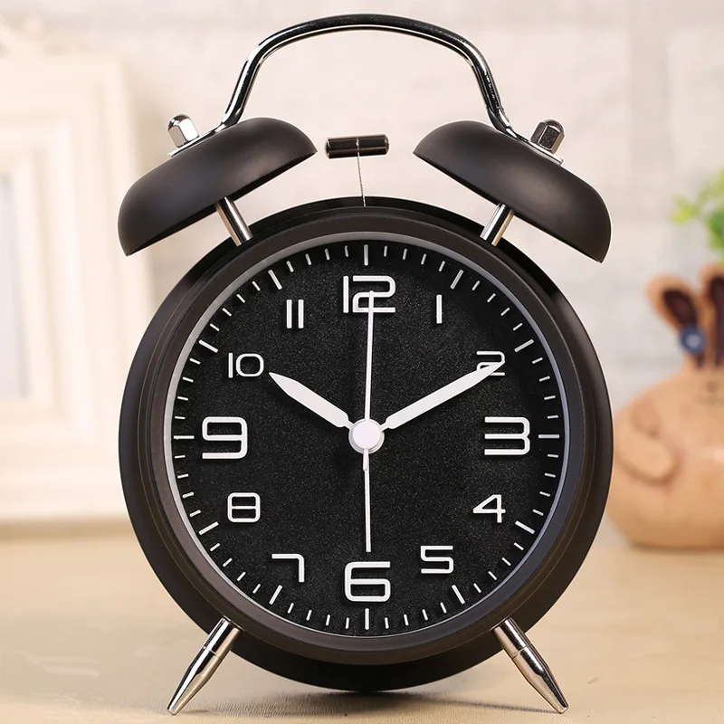 Retro Metal Alarm Clock Bedside Mute Needle Table Clock Gets Bed Ringing Bell