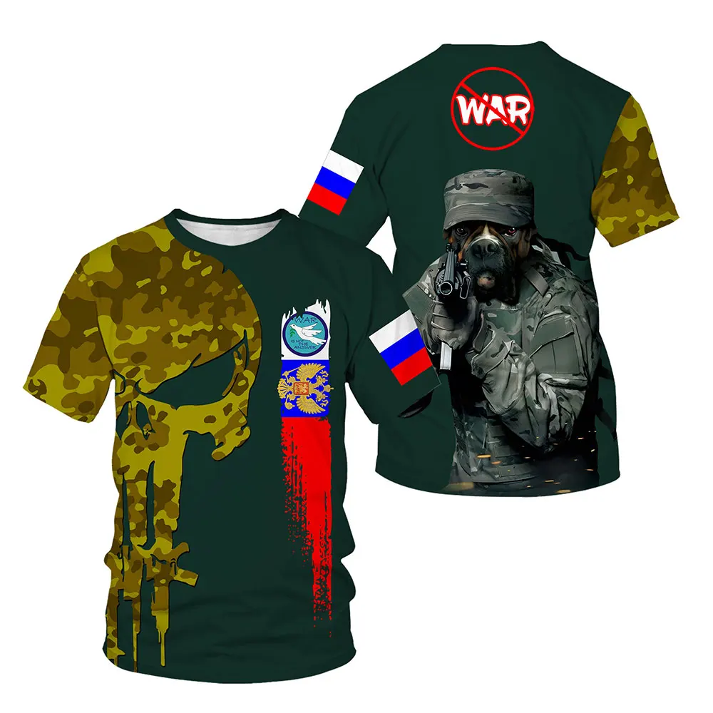 

No War ARMY-VETERAN 3D Print Men's T-shirts Retro Russian Soldier Oversized Short Sleeve Camouflage Commando Men Clothing 6XL