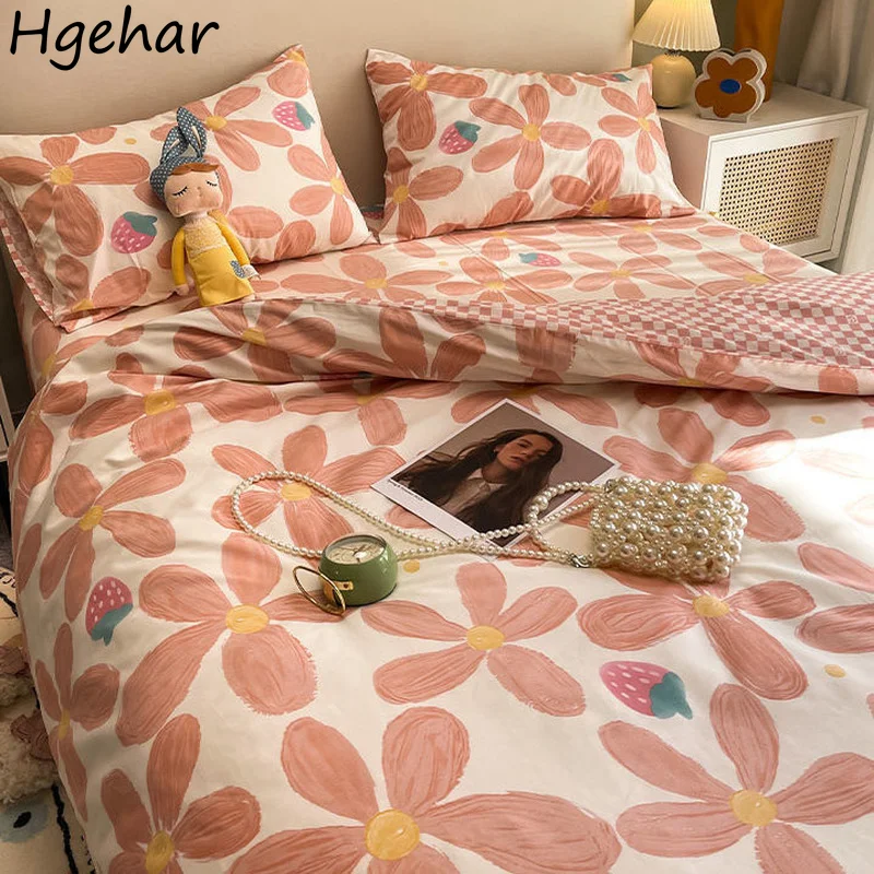 

Washed Cotton 4pcs Bedding Set Printed Pastoral Household Soft Skin-friendly Duvet Cover Bed Sheet Pillowcases Four Seasons New