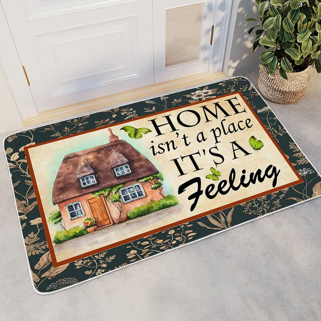 BlessLiving House With Green Plant Print Small Carpet Green Butterfly Pattern Area Rugs Kitchen Toilet Anti-Slip Floor Mats 1