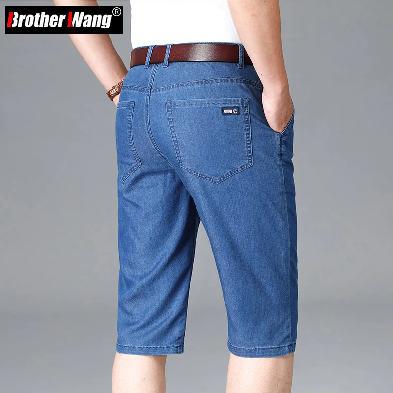 

Летние Новые мужские Бизнес повседневные Стрейчевые короткие джинсы Lyocell из ткани, обычные модные джинсовые шорты, мужские брендовые черны...