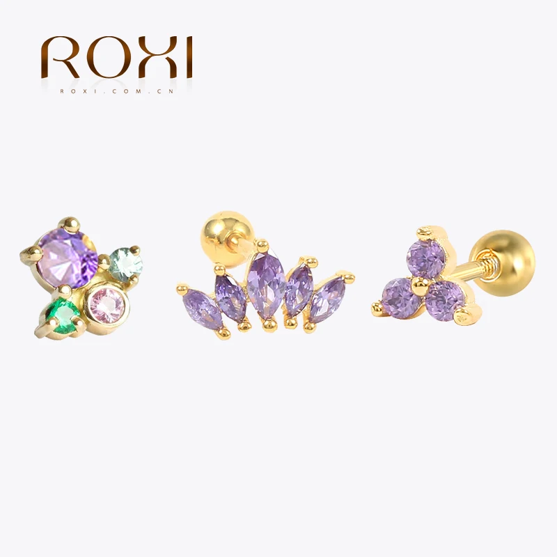 

Женские серьги-кольца с кристаллами ROXI, фиолетовые летние ювелирные украшения из серебра 2021 пробы с геометрическим дизайном, 925