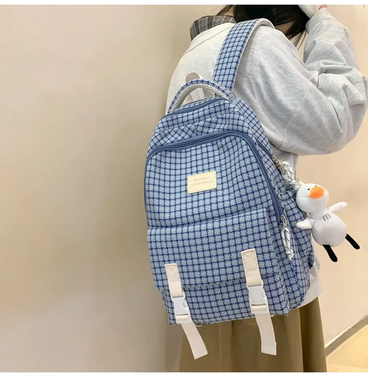 

Full Grid Check Lattice Plaid Designer Backpack School Shoulder Book Bag Teenagers Gif