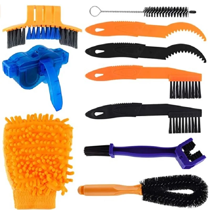 

10pcs Bicycle Chain Cleaning Brush Bicycle Cleaning Tool Set Sprocket Hoek Vuil Clean Bike Chain Tire Driving Cleaning Tools