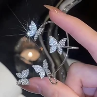 shining zircon butterfly ear clip earrings for women new fashion non piercing ear hook party wedding french style jewelry gift