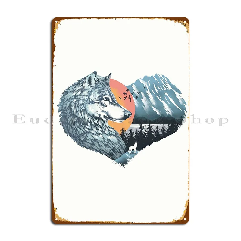 

Жестяной плакат с изображением дикого сердца и воющего металлического знака для создания дома и забавного клуба