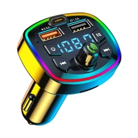 cigarette lighter pd type c dual colorful ambient car led display cigarette lighter bluetooth 5 0 mp3 music player handsfrees