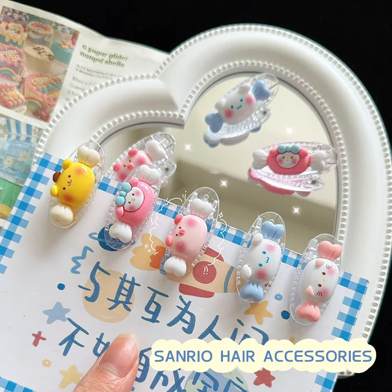 

6pcs Sanrioed Hello Kitty Cinnamoroll My Melody Pompompurin Pochacoo Hairpin Cartoon Candy Duckbill Bangs Clip Hair Accessories