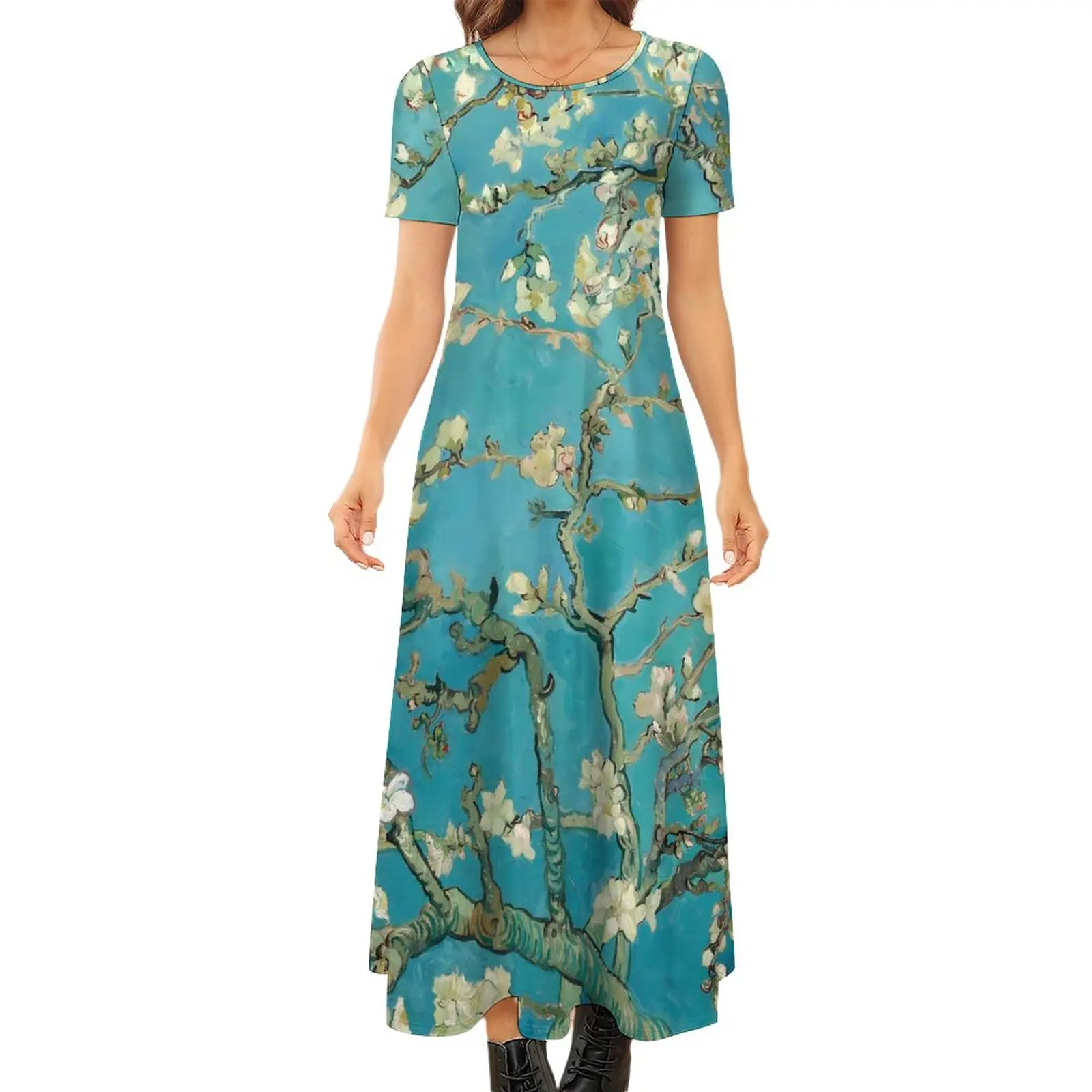 

Женское платье с коротким рукавом, коротким рукавом и принтом миндаля