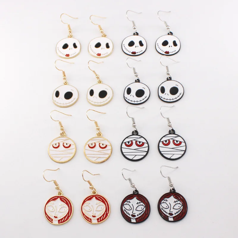 

Halloween Series Earrings Scary Funny Personality Skull Mummy Witch Alloy Oil Drip Earrings