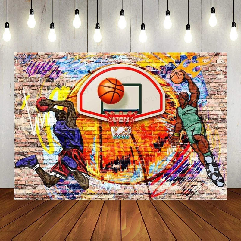Neno Basketball Graffiti Theme Photography Splash Glow Dark Colorful Paint Backdrop Sport Background Birthday Party Decor Banner