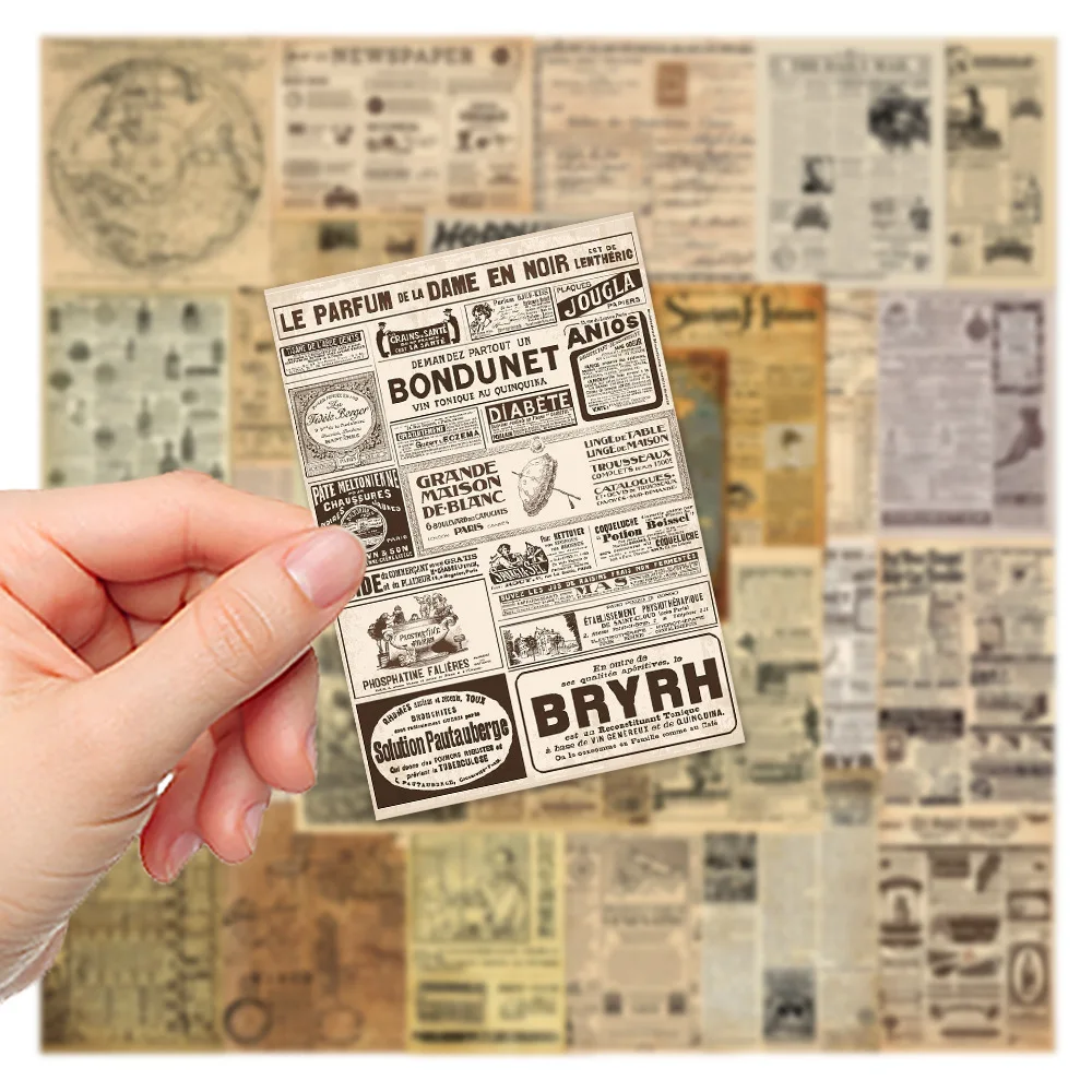 

35pcs Parchment Newspaper Map Vintage Stickers for Phone Case Laptop Water Bottle Motorcycle Graffiti PVC Sticker Decals Pack