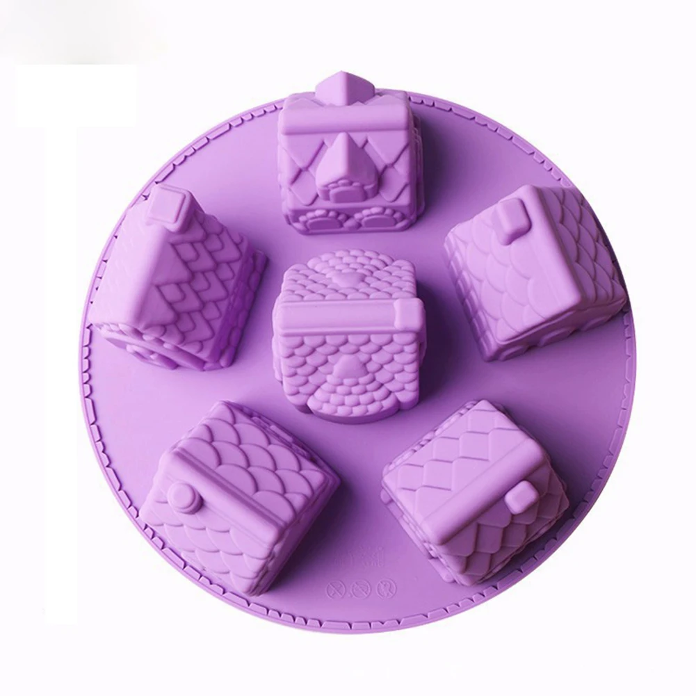 

6 Holes Houses Baking Chocolate Bakeware Gingerbread 3D Christmas Decorating Tool Silicone Cake Mold Cookies Random Color