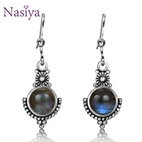 nasiya new punk vintage style natural labradorite gemstone for women drop earrings silver jewelry wedding gift fine earrings