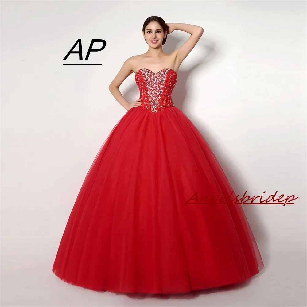 

Luxury Red Quinceanera Dress Sweet 16 Sweetheart Tulle Plus Size Vestido De Debutante Formal Gowns Vestido de 15