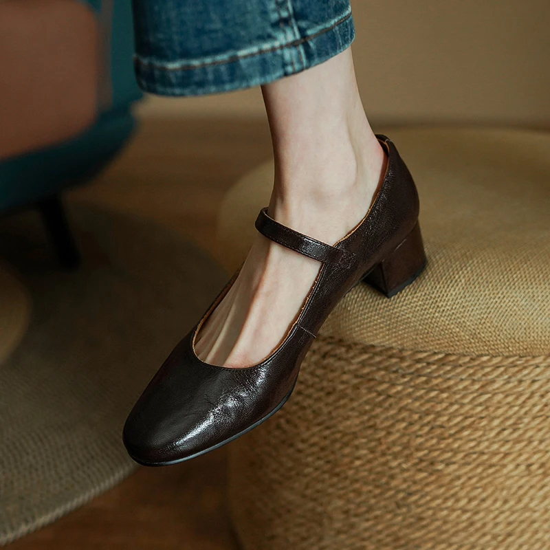 Женские туфли-лодочки из овчины женские туфли Мэри Джейн во французском стиле с