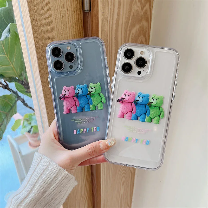 

teddy bear drinking Phone Cases For iPhone 13 12 11 Pro Max Mini XR XS MAX 8 X 7 SE 2020 Transparent Silicone Soft Shell