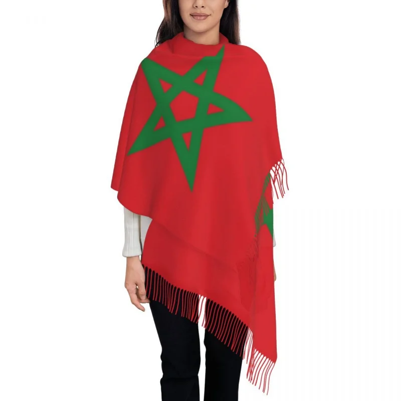 

The Flag Of Morocco Scarf Wrap Women Long Winter Fall Warm Tassel Shawl Unisex Scarves