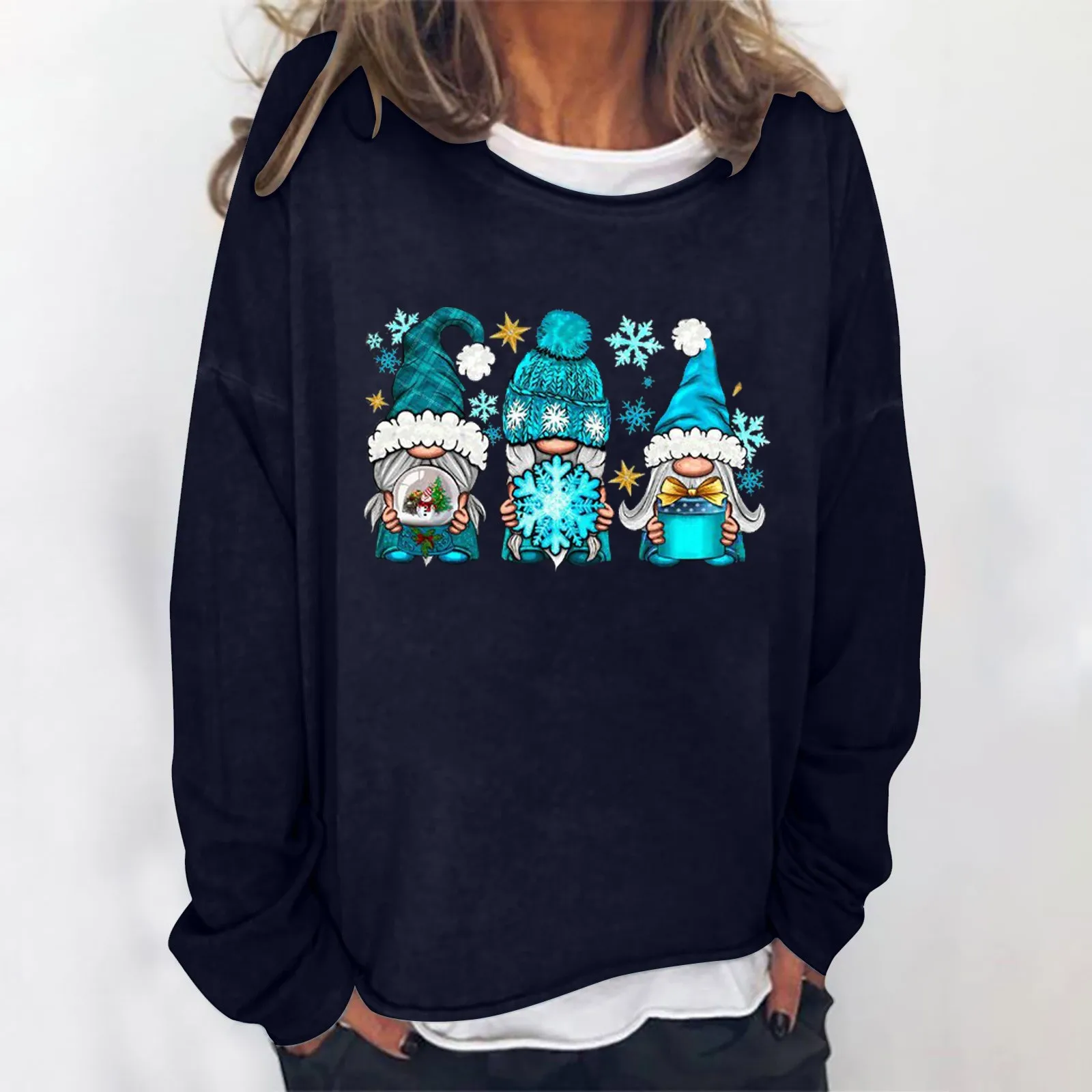 

Women Casual Christmas Print Round Neck Long Sleeve Sweatshirt Loose Top Long Sleeve Women Pullover