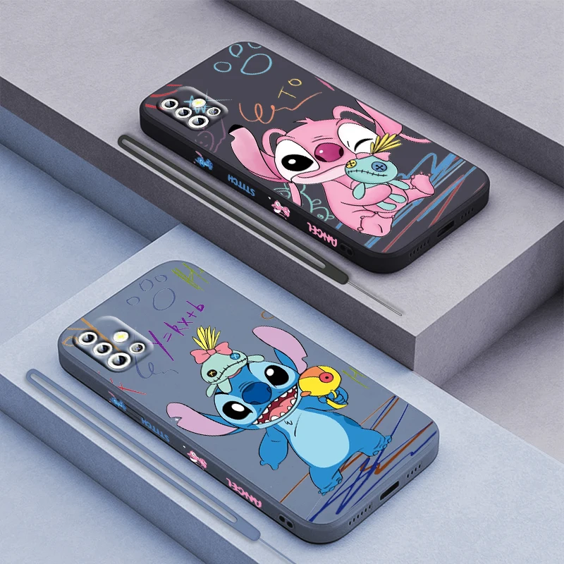 

Cartoon Stitch Lilo For Samsung Galaxy A71 A51 A81 A91 A41 A31 A21S A11 A01 A50 A30 A20S Liquid Left Rope Phone Case Coque Capa