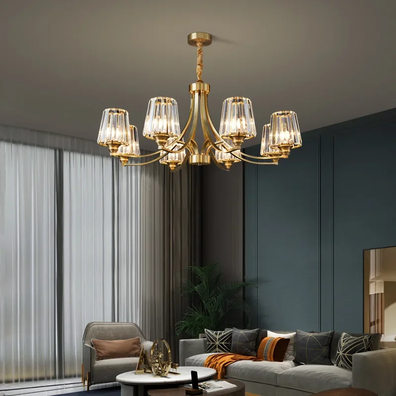 

Хрустальная люстра в стиле постмодерн для гостиной, спальни, столовой, роскошная американская медная подвеска, осветительный прибор для дома