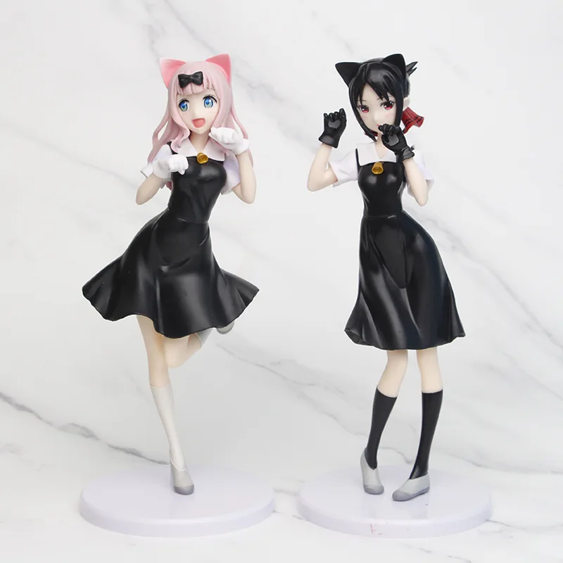 

22CM Japan Anime Love Is War Figure Shinomiya Kaguya Fujiwara Chika Cute Cat Ear Standing Beautiful Model Toys PVC Static Doll