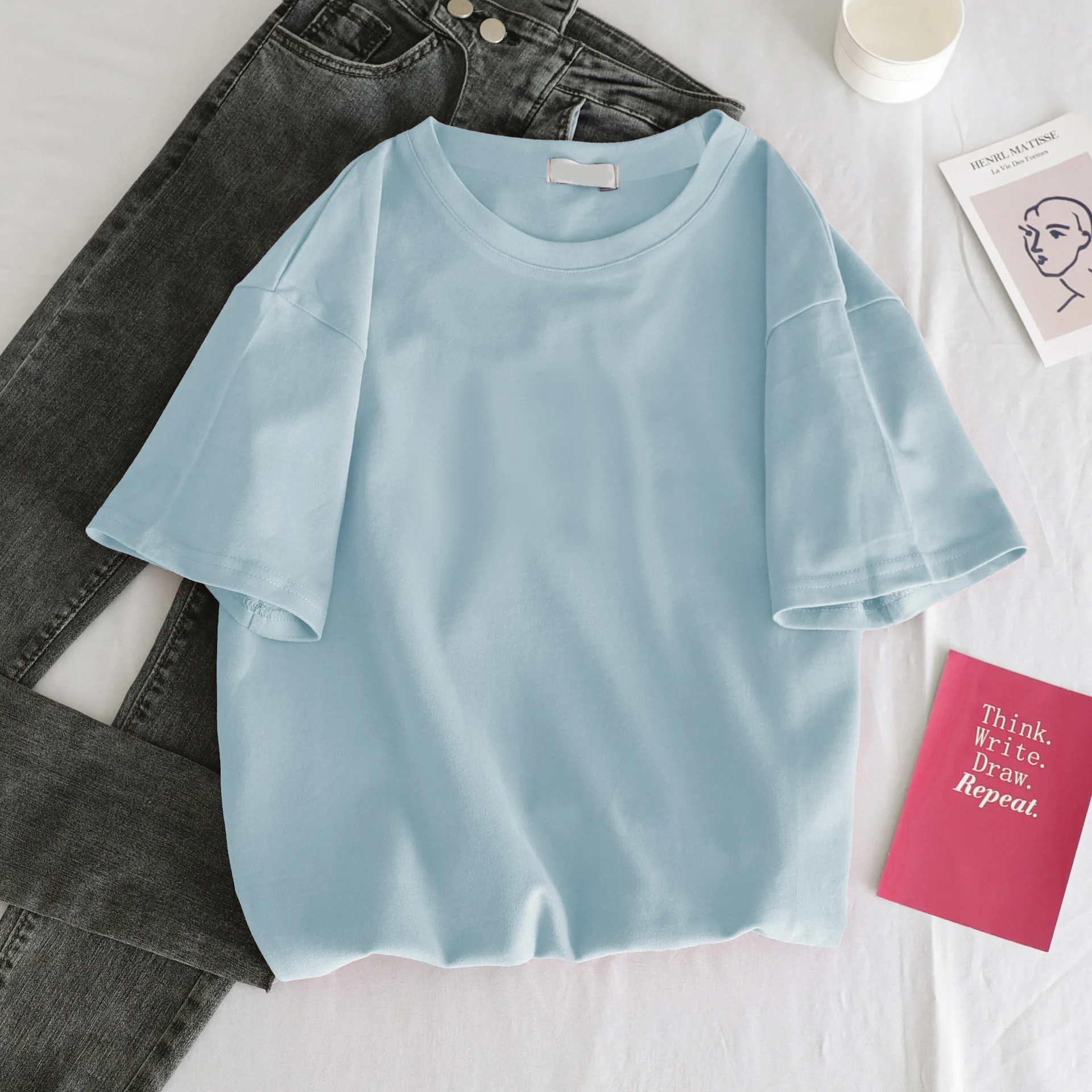 

Модная Новая женская модная хлопковая Повседневная футболка с круглым вырезом рубашка с коротким рукавом серая