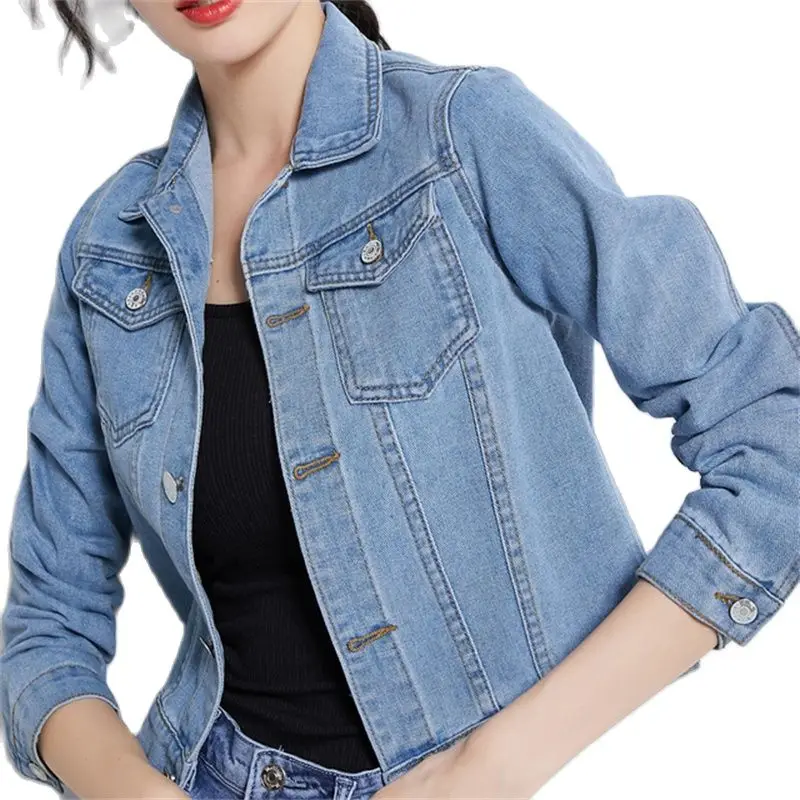 

Черная короткая куртка, весна-осень 2021, женская джинсовая куртка