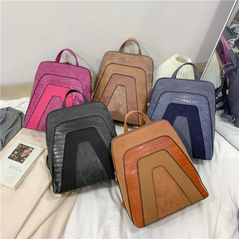 

Vintage Luxury Women Backpack Handbag School College Crocodile Backpack Travel Bag Shopping Bag Mochila Leather Female Backpacks