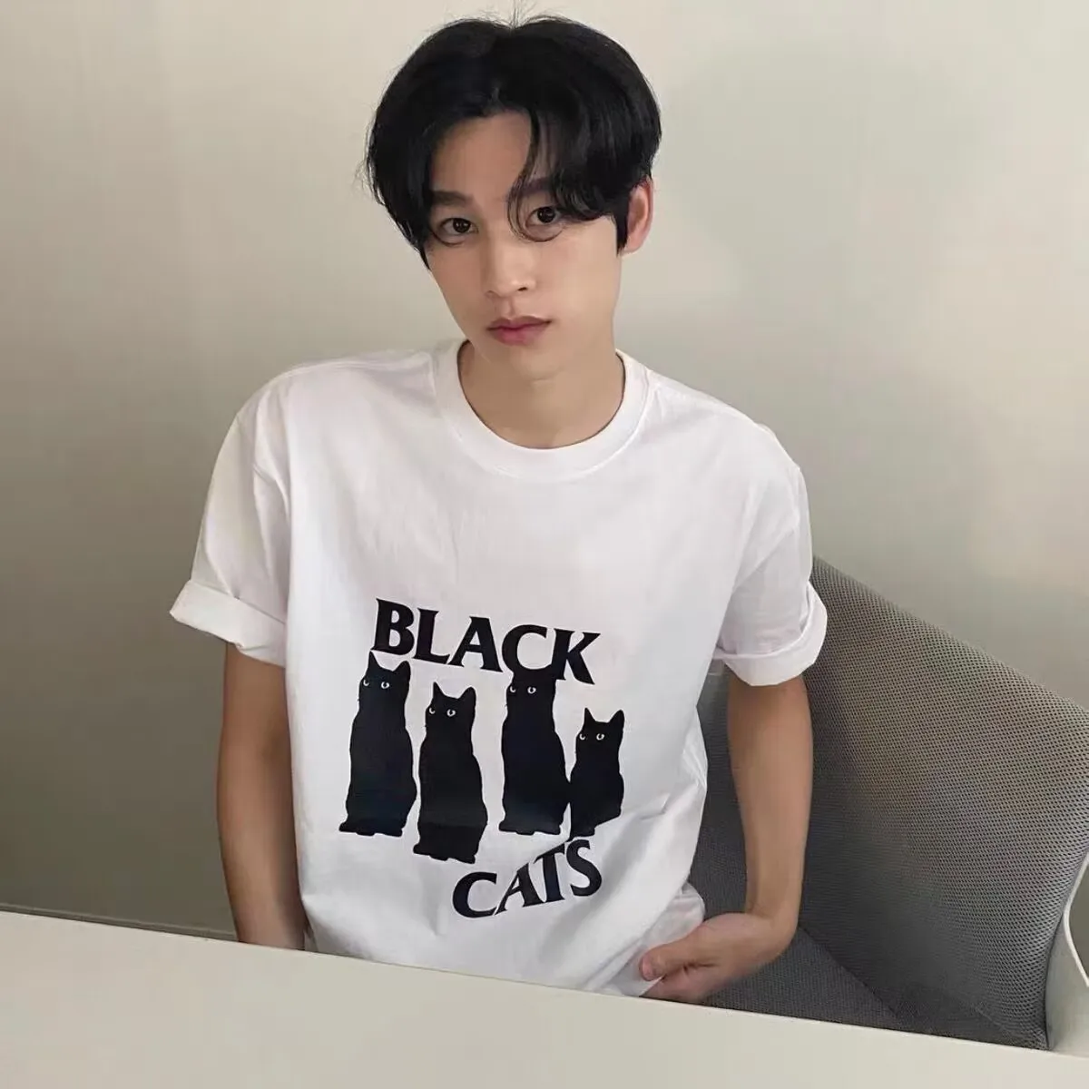 1 шт., хлопковая футболка с коротким рукавом и принтом кошки