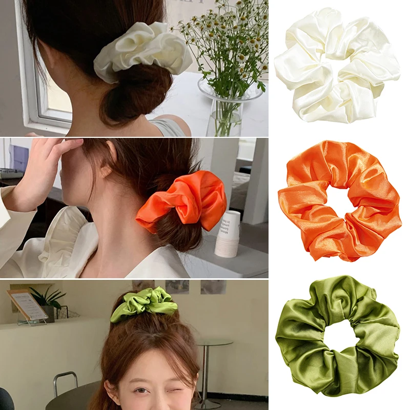 

Korean Fashion Solid Color Hair Scrunchies Elastic Hair Bands For Women Ponytail Hair Ties Girls Hair Accessories