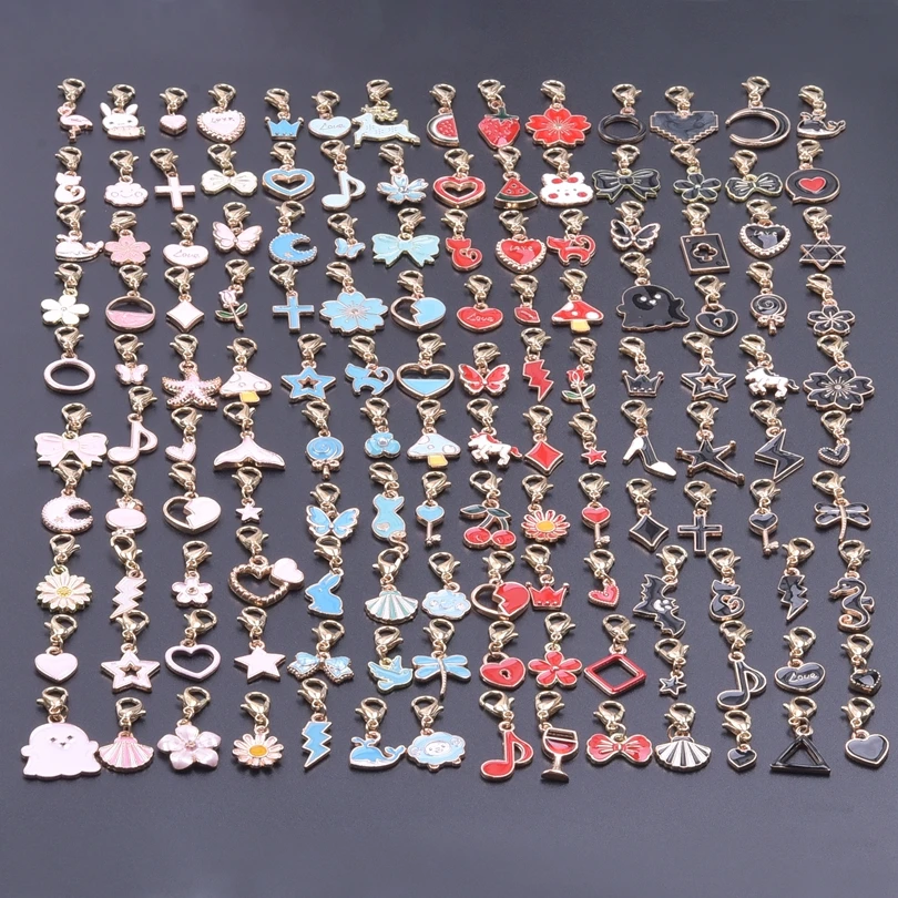 

New Random Mix Enamel Charms For Jewelry Making Supplies Flower Animal Heart Metal Pendants With Lobster Clasps DIY Accessories