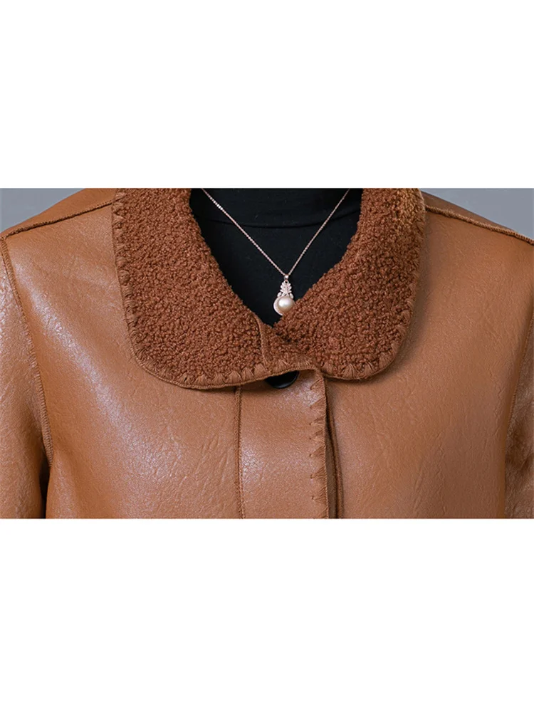 Faux Leather Jacket Women 2022 Spring New Fashion Long Slim PU Trench Temperament Elegant Lapel Leather Coat Female Clothing 4XL enlarge