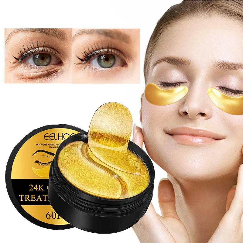 

60Pcs 24K Gold Anti-Wrinkle Collagen Eye Mask Anti Aging Hyaluronic Moisturizing Crystal Eye Patch Dilute Fine Lines Skin Care