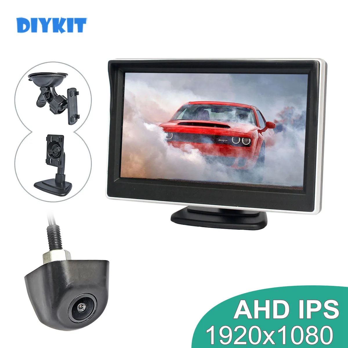 DIYKIT 5" IPS AHD Monitor 1920*1080P HD 170 Degree Starlight Night Vision Backup Camera Vehicle Reverse for Car SUV MPV RV