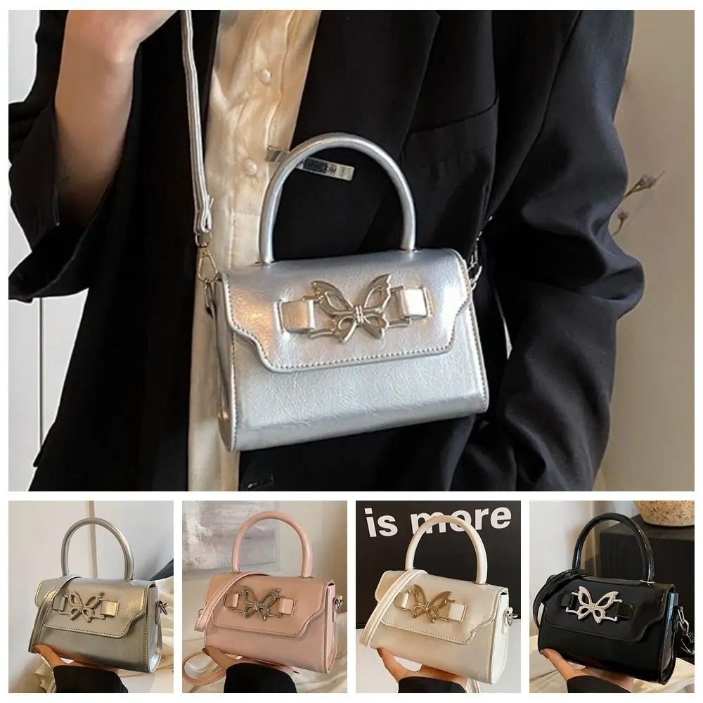 Винтажная кожаная сумка через плечо с бабочкой однотонная из искусственной кожи