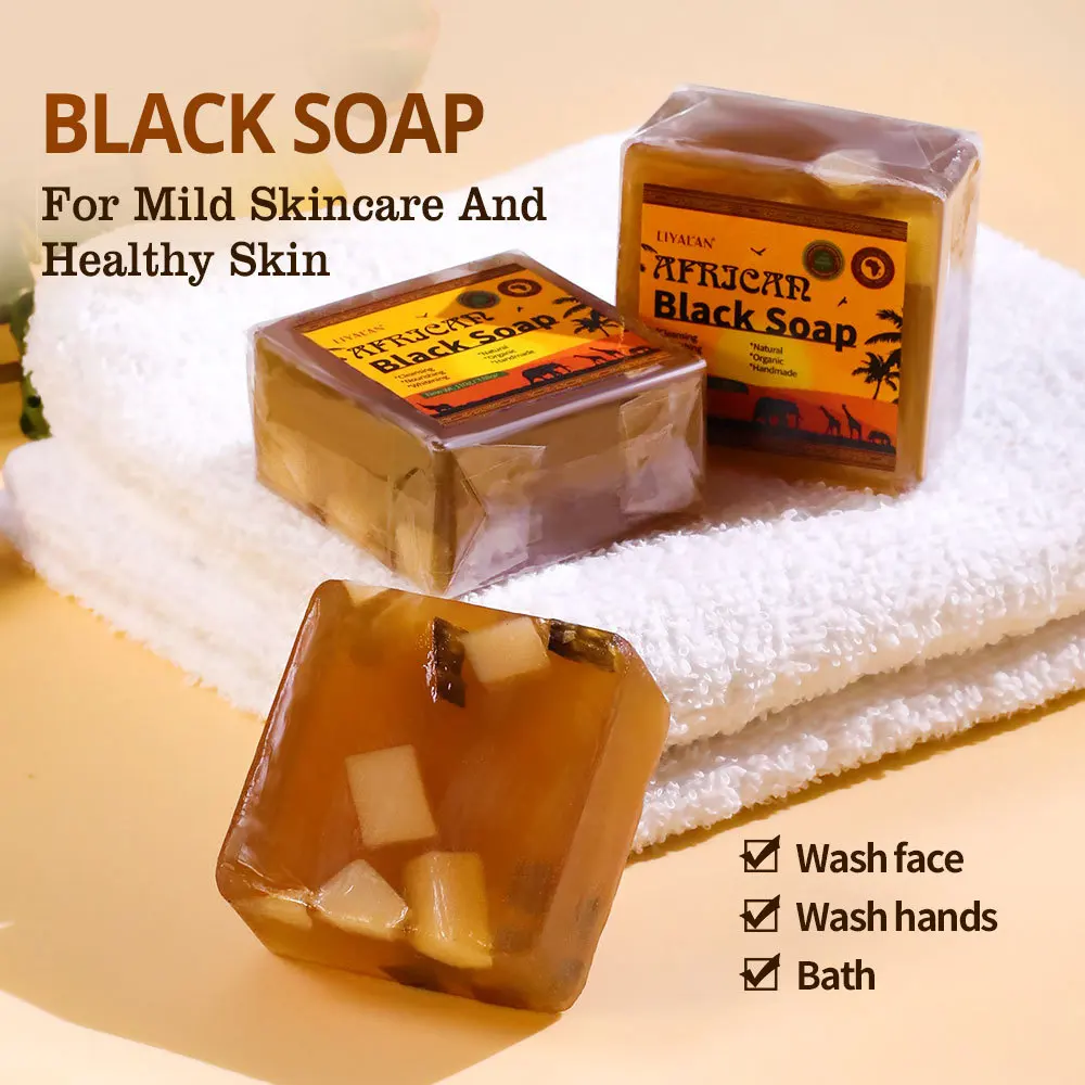 Original African Black Soap Dark Spots Remover Acne Remover Deep cleaning of the back with black soap Clear Skin 110g