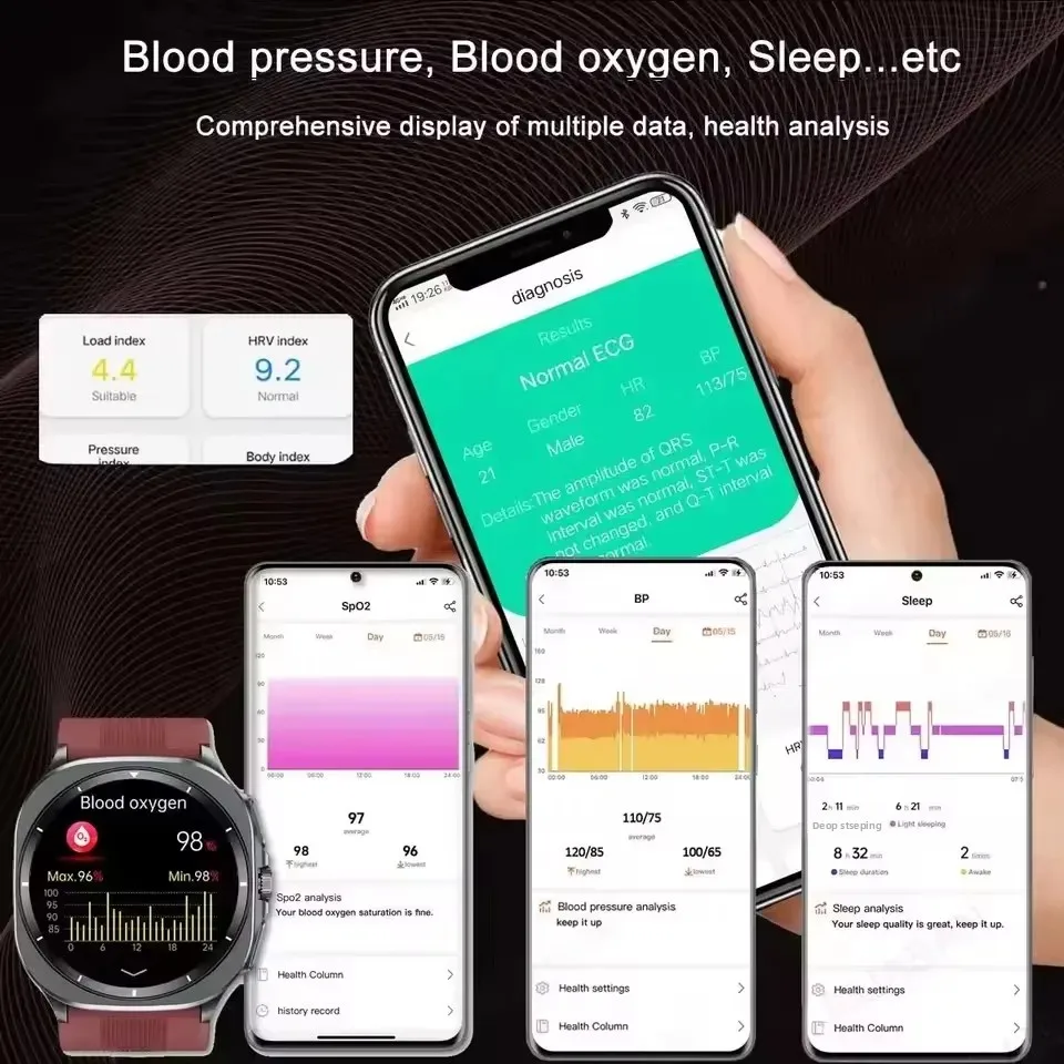 Фото Новые умные часы для треков здоровья, Bluetooth-вызов, NFC, воздушный насос, подушка безопасности, настоящий измеритель артериального давления, умные часы для измерения здоровья, кислорода в крови №3