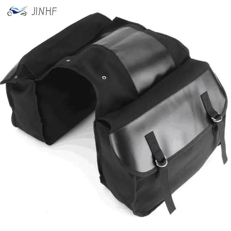 

1PC High Capacity Motorcycle Touring Saddle Bag Black Canvas Waterproof Panniers Motorbike Luggage