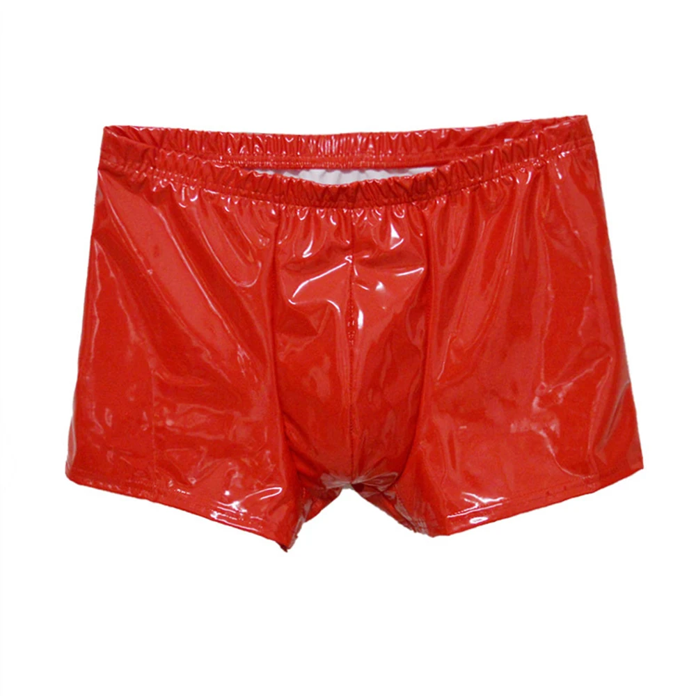 

Boxer Men Wetlook Faux Leather Shorts U Convex Pouch Boxers Underpants Trunks Clubwear Underwear Men's Swim Shorts 2022